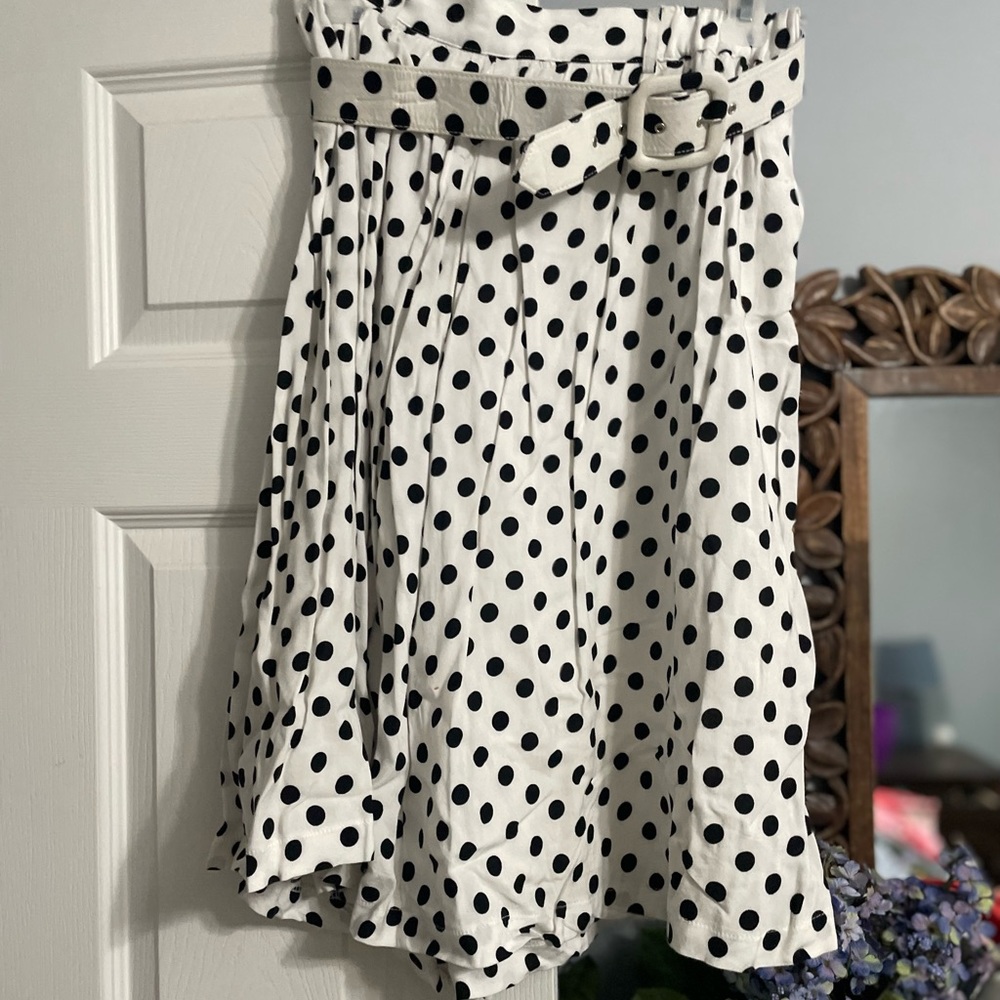 ModCloth white with black polka dot belted skirt, size medium